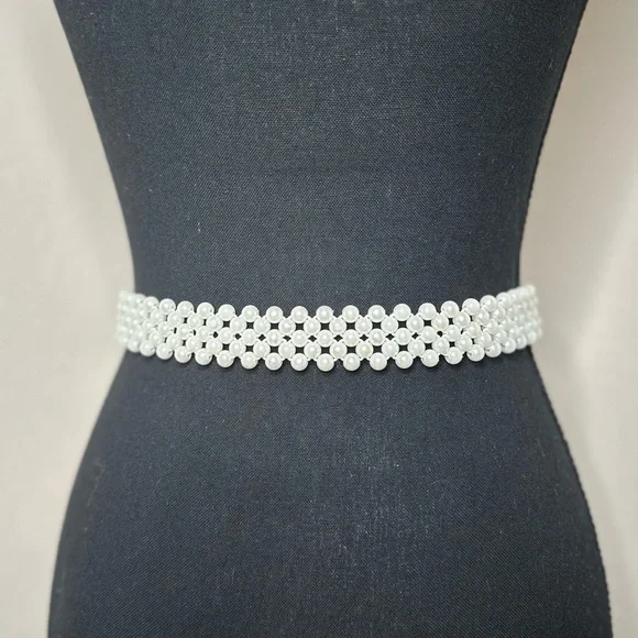 Women's Elastic Pearl Rhinestone Waist Belt - Picture 7 of 7